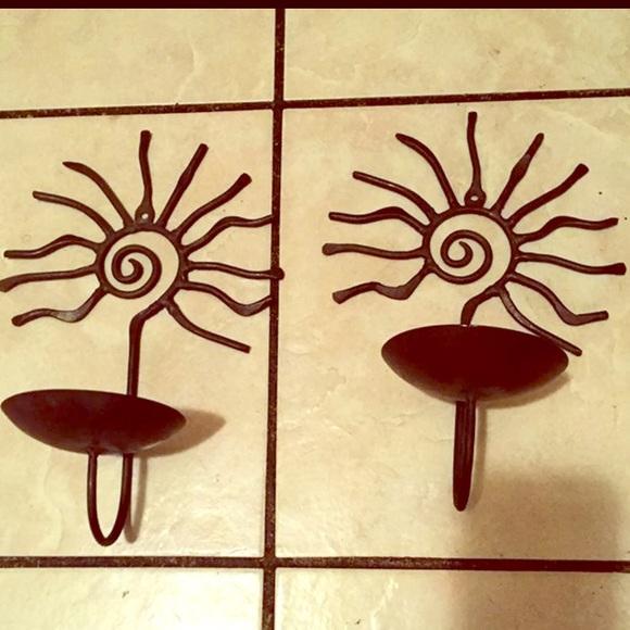 Vintage Other - Vintage wrought iron sun wall sconce candle holder